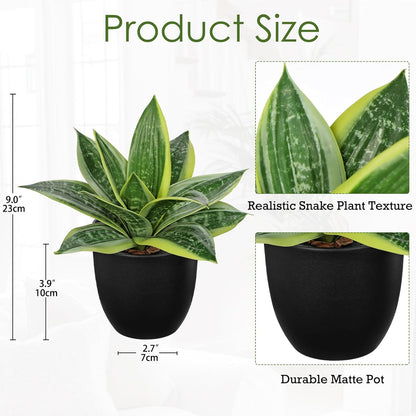 Artificial Snake Plants 9" Faux Agave Succulent Plant Potted in Black Pot Fake Sansevieria Aloe Tropical Plant for Desk Modern Office Home Bathroom Indoor Outdoor Decor