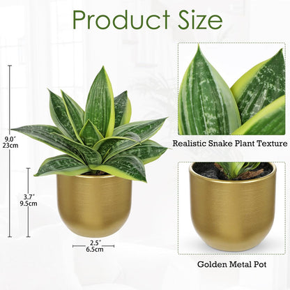 Artificial Snake Plants 9" Faux Agave Succulent Plant Potted in Black Pot Fake Sansevieria Aloe Tropical Plant for Desk Modern Office Home Bathroom Indoor Outdoor Decor