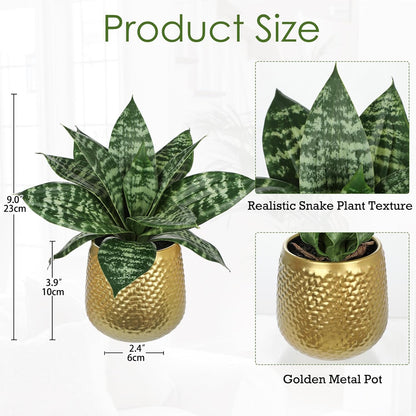 Artificial Snake Plants 9" Faux Agave Succulent Plant Potted in Black Pot Fake Sansevieria Aloe Tropical Plant for Desk Modern Office Home Bathroom Indoor Outdoor Decor