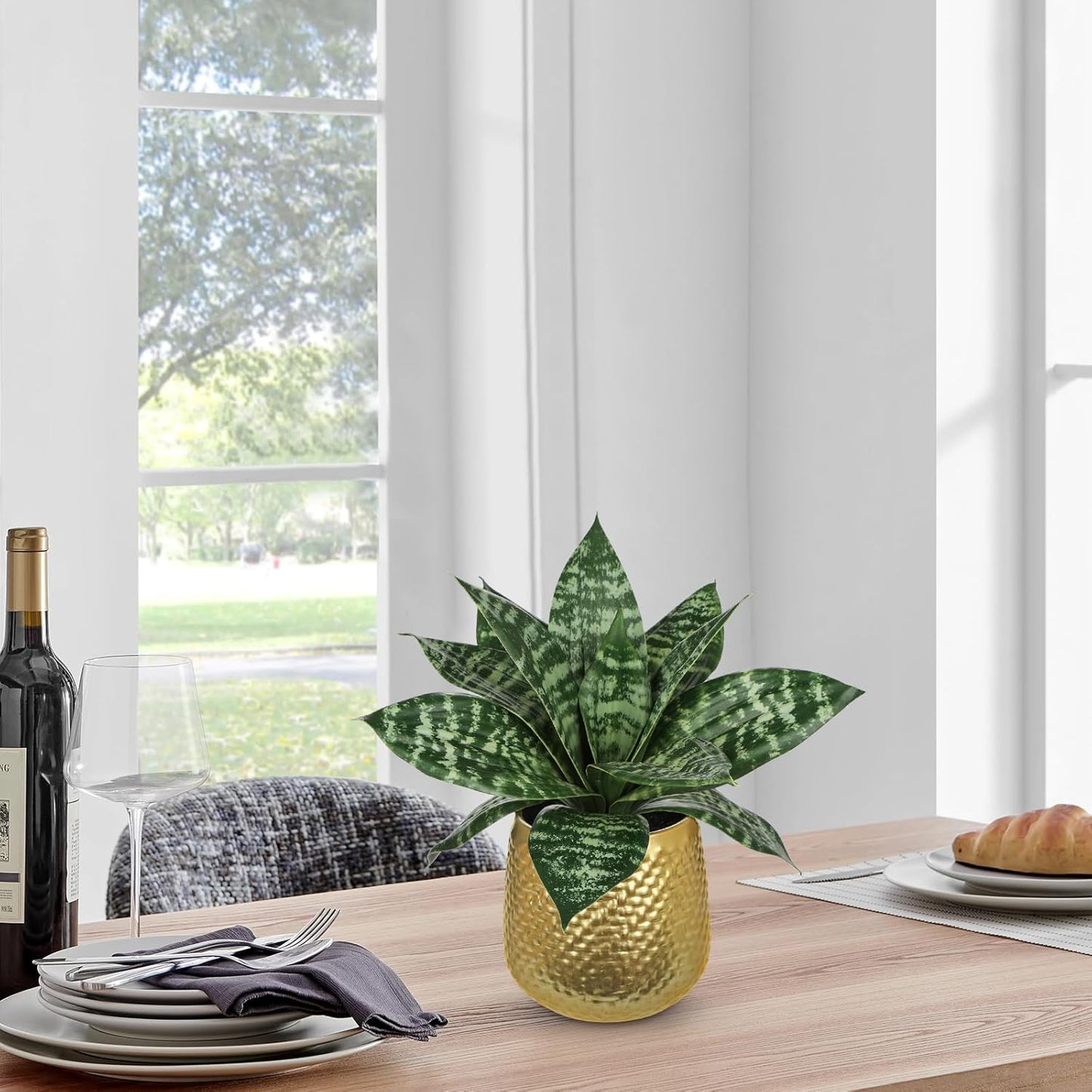 Artificial Snake Plants 9" Faux Agave Succulent Plant Potted in Black Pot Fake Sansevieria Aloe Tropical Plant for Desk Modern Office Home Bathroom Indoor Outdoor Decor