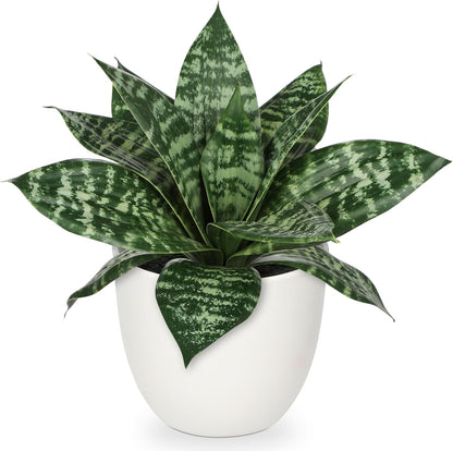 Artificial Snake Plants 9" Faux Agave Succulent Plant Potted in Black Pot Fake Sansevieria Aloe Tropical Plant for Desk Modern Office Home Bathroom Indoor Outdoor Decor