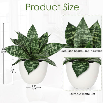 Artificial Snake Plants 9" Faux Agave Succulent Plant Potted in Black Pot Fake Sansevieria Aloe Tropical Plant for Desk Modern Office Home Bathroom Indoor Outdoor Decor