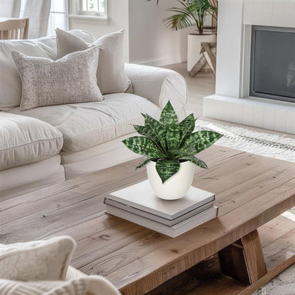 Artificial Snake Plants 9" Faux Agave Succulent Plant Potted in Black Pot Fake Sansevieria Aloe Tropical Plant for Desk Modern Office Home Bathroom Indoor Outdoor Decor