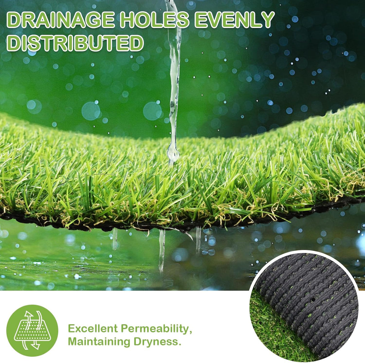 Artificial Turf Grass 5 FT × 5 FT, Realistic Fake Grass Rug with Drainage, 0.8" Height Outdoor Indoor Synthetic Grass Carpet Mat for Dogs, Balcony, Patio, Backyard, Customized