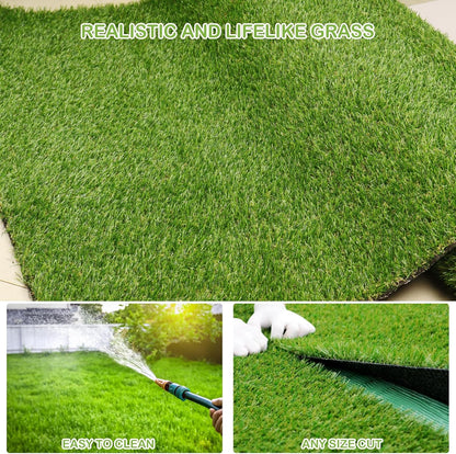Artificial Turf Grass 5 FT × 5 FT, Realistic Fake Grass Rug with Drainage, 0.8" Height Outdoor Indoor Synthetic Grass Carpet Mat for Dogs, Balcony, Patio, Backyard, Customized