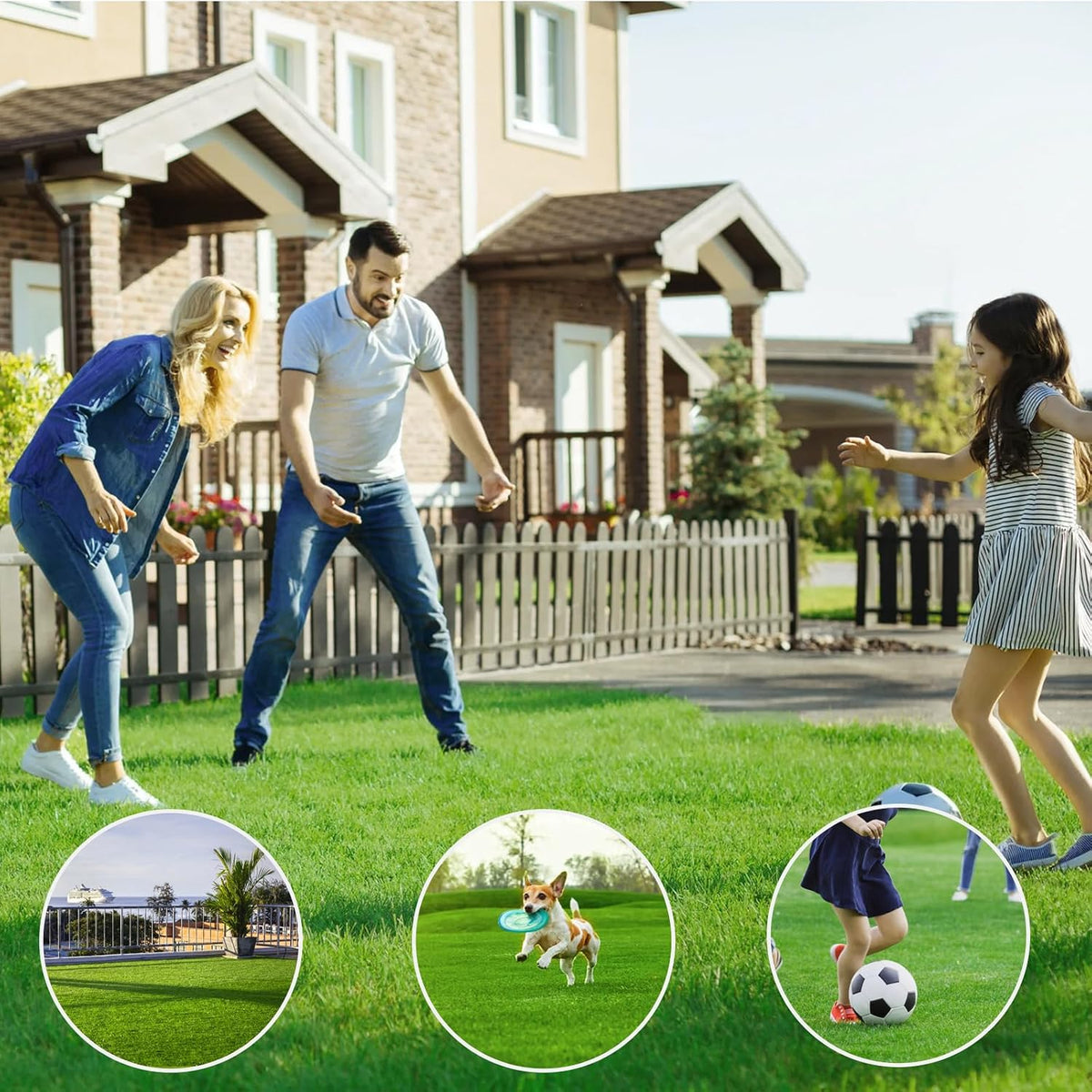 Artificial Turf Grass 5 FT × 5 FT, Realistic Fake Grass Rug with Drainage, 0.8" Height Outdoor Indoor Synthetic Grass Carpet Mat for Dogs, Balcony, Patio, Backyard, Customized