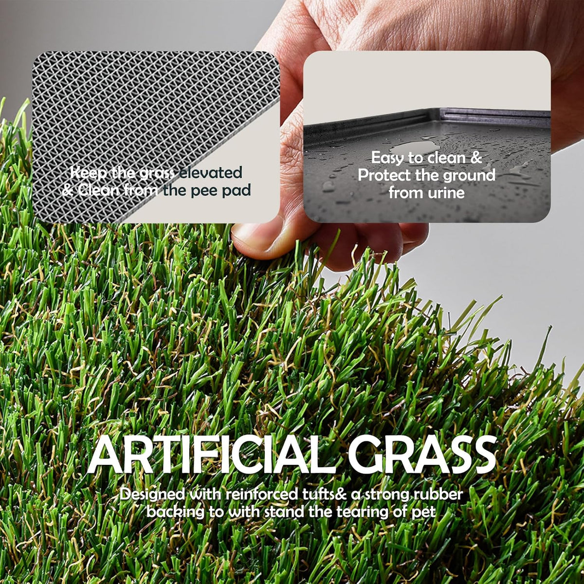 MEEXPAWS Dog Grass Pee Pads for Dogs with Tray | Extra Small 17 x 13 in for Puppy Less Than 6 lbs | 2× Artificial Grass Pads Replacement | Rapid Drainage | Indoor Dog Litter Box | Hemmed Edge