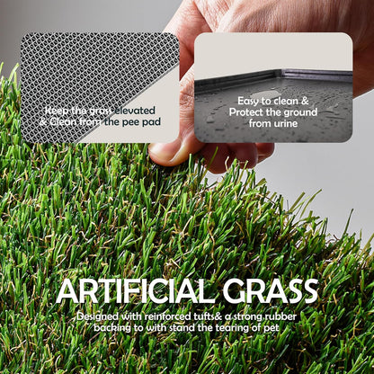 MEEXPAWS Dog Grass Pee Pads for Dogs with Tray | Extra Small 17 x 13 in for Puppy Less Than 6 lbs | 2× Artificial Grass Pads Replacement | Rapid Drainage | Indoor Dog Litter Box | Hemmed Edge