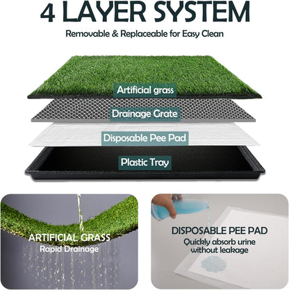 MEEXPAWS Dog Grass Pee Pads for Dogs with Tray | Extra Small 17 x 13 in for Puppy Less Than 6 lbs | 2× Artificial Grass Pads Replacement | Rapid Drainage | Indoor Dog Litter Box | Hemmed Edge