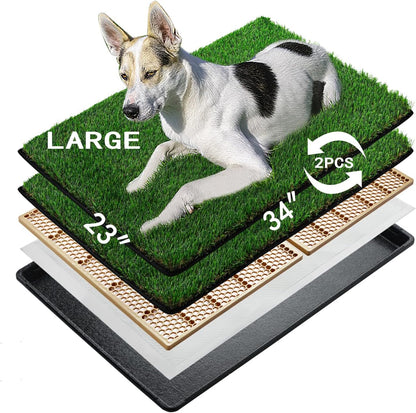 MEEXPAWS Dog Grass Pee Pads for Dogs with Tray | Extra Small 17 x 13 in for Puppy Less Than 6 lbs | 2× Artificial Grass Pads Replacement | Rapid Drainage | Indoor Dog Litter Box | Hemmed Edge
