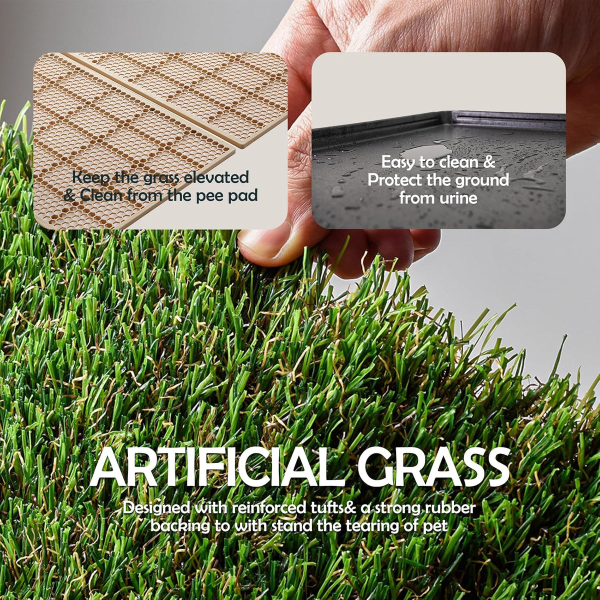 MEEXPAWS Dog Grass Pee Pads for Dogs with Tray | Extra Small 17 x 13 in for Puppy Less Than 6 lbs | 2× Artificial Grass Pads Replacement | Rapid Drainage | Indoor Dog Litter Box | Hemmed Edge