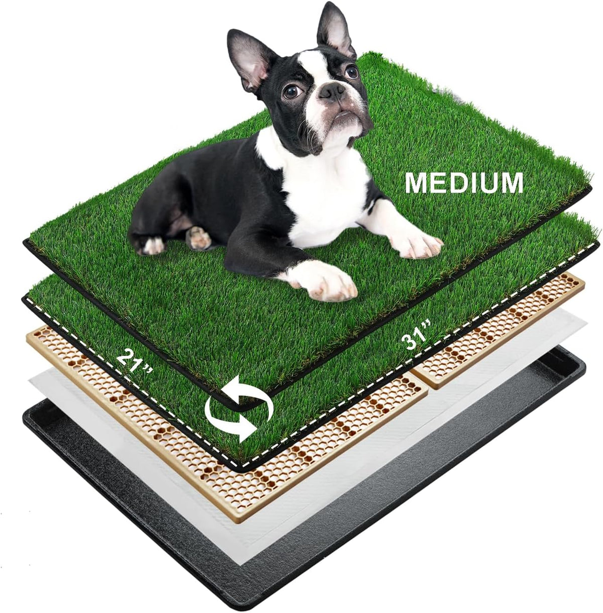 MEEXPAWS Dog Grass Pee Pads for Dogs with Tray | Extra Small 17 x 13 in for Puppy Less Than 6 lbs | 2× Artificial Grass Pads Replacement | Rapid Drainage | Indoor Dog Litter Box | Hemmed Edge