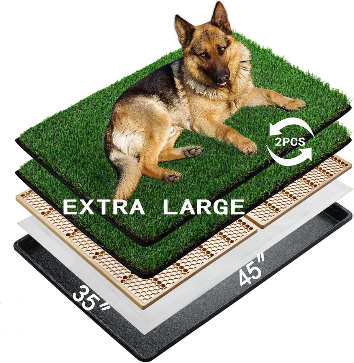 MEEXPAWS Dog Grass Pee Pads for Dogs with Tray | Extra Small 17 x 13 in for Puppy Less Than 6 lbs | 2× Artificial Grass Pads Replacement | Rapid Drainage | Indoor Dog Litter Box | Hemmed Edge
