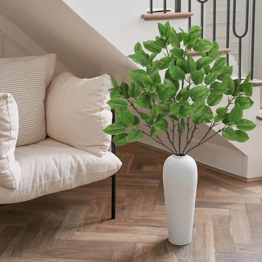 Artificial Camellia Leaf Stems 3PCS Faux Greenery Stems and 32.2” Branches for Vase Fake Leaves Silk Plant for Floor Vase Home Office Wedding Table Centerpiece Indoor Farmhouse Decor