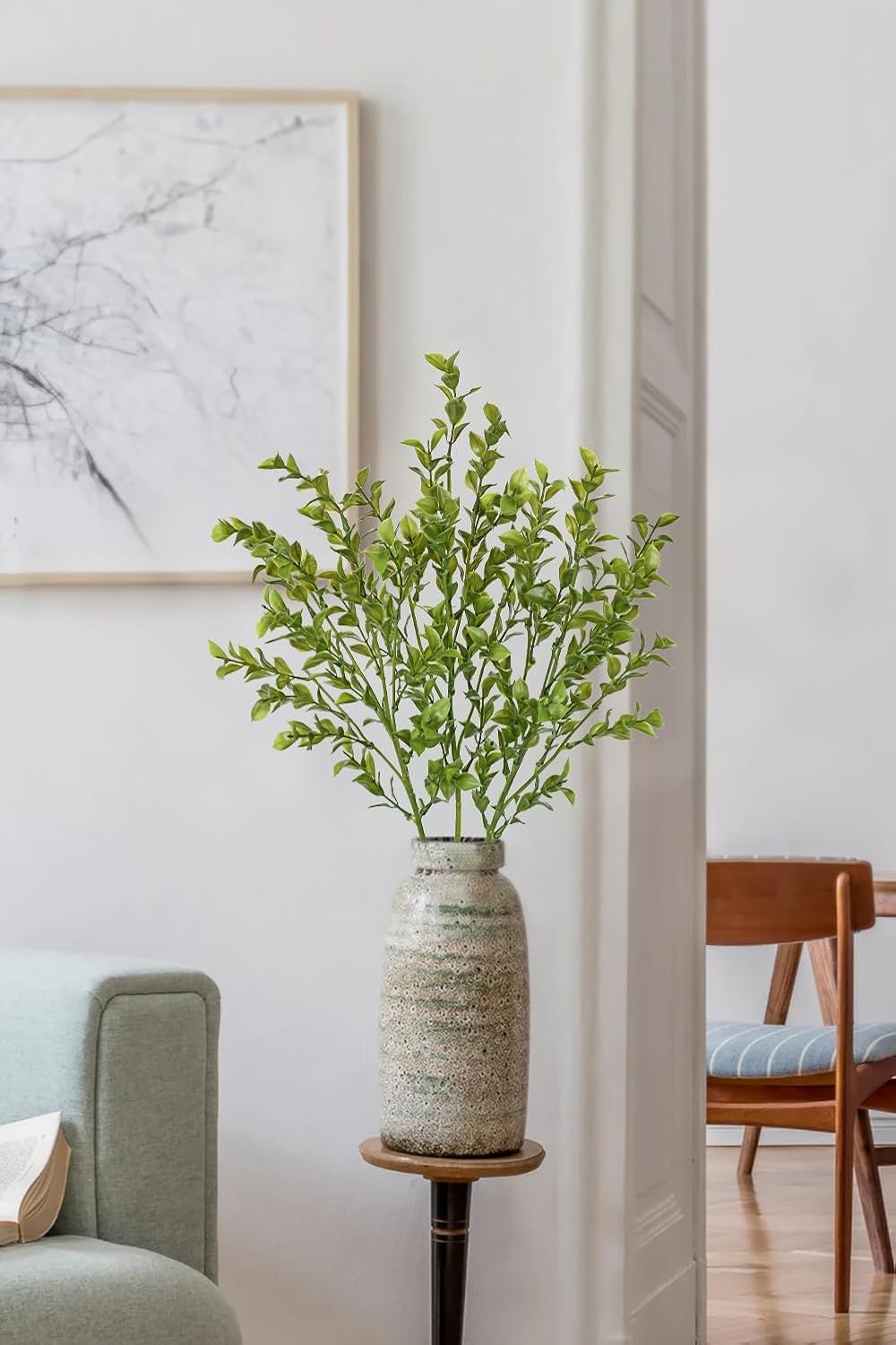 Artificial Camellia Leaf Stems 3PCS Faux Greenery Stems and 32.2” Branches for Vase Fake Leaves Silk Plant for Floor Vase Home Office Wedding Table Centerpiece Indoor Farmhouse Decor