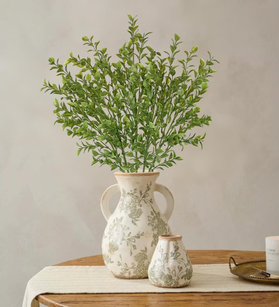 Artificial Camellia Leaf Stems 3PCS Faux Greenery Stems and 32.2” Branches for Vase Fake Leaves Silk Plant for Floor Vase Home Office Wedding Table Centerpiece Indoor Farmhouse Decor