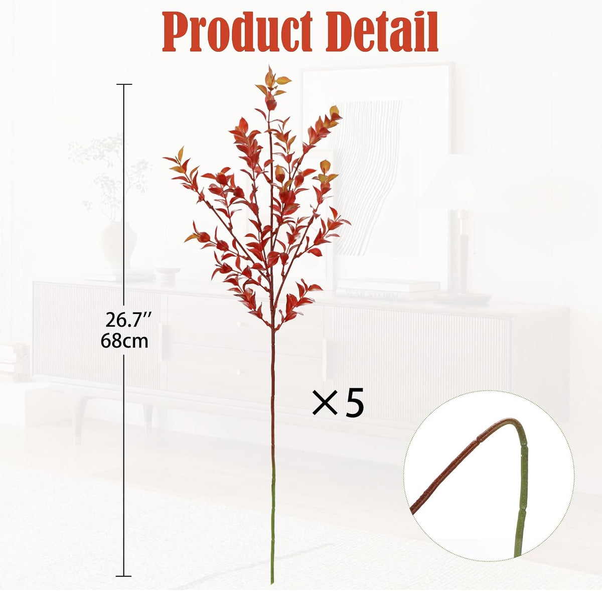 Artificial Camellia Leaf Stems 3PCS Faux Greenery Stems and 32.2” Branches for Vase Fake Leaves Silk Plant for Floor Vase Home Office Wedding Table Centerpiece Indoor Farmhouse Decor