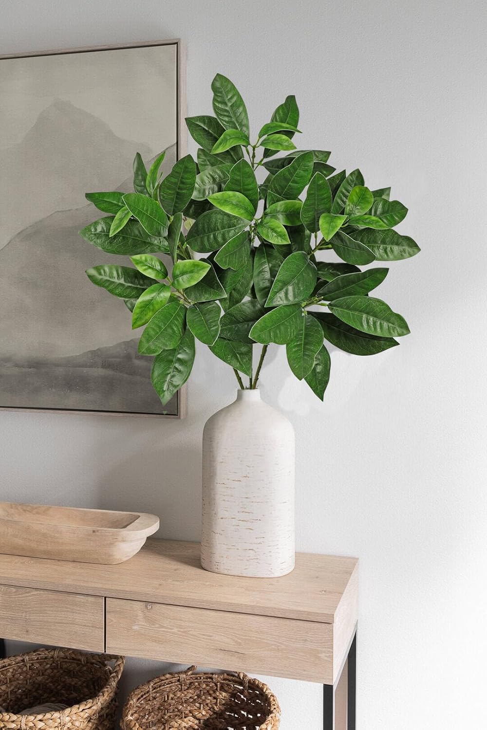 Artificial Camellia Leaf Stems 3PCS Faux Greenery Stems and 32.2” Branches for Vase Fake Leaves Silk Plant for Floor Vase Home Office Wedding Table Centerpiece Indoor Farmhouse Decor