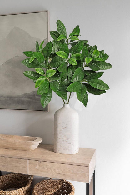 Artificial Camellia Leaf Stems 3PCS Faux Greenery Stems and 32.2” Branches for Vase Fake Leaves Silk Plant for Floor Vase Home Office Wedding Table Centerpiece Indoor Farmhouse Decor