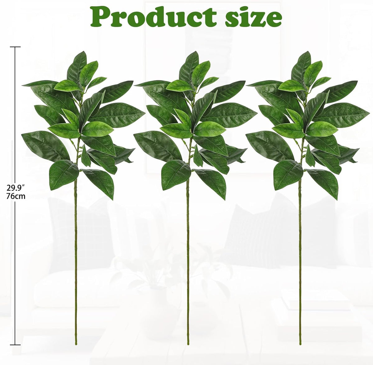 Artificial Camellia Leaf Stems 3PCS Faux Greenery Stems and 32.2” Branches for Vase Fake Leaves Silk Plant for Floor Vase Home Office Wedding Table Centerpiece Indoor Farmhouse Decor
