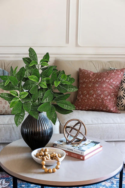 Artificial Camellia Leaf Stems 3PCS Faux Greenery Stems and 32.2” Branches for Vase Fake Leaves Silk Plant for Floor Vase Home Office Wedding Table Centerpiece Indoor Farmhouse Decor