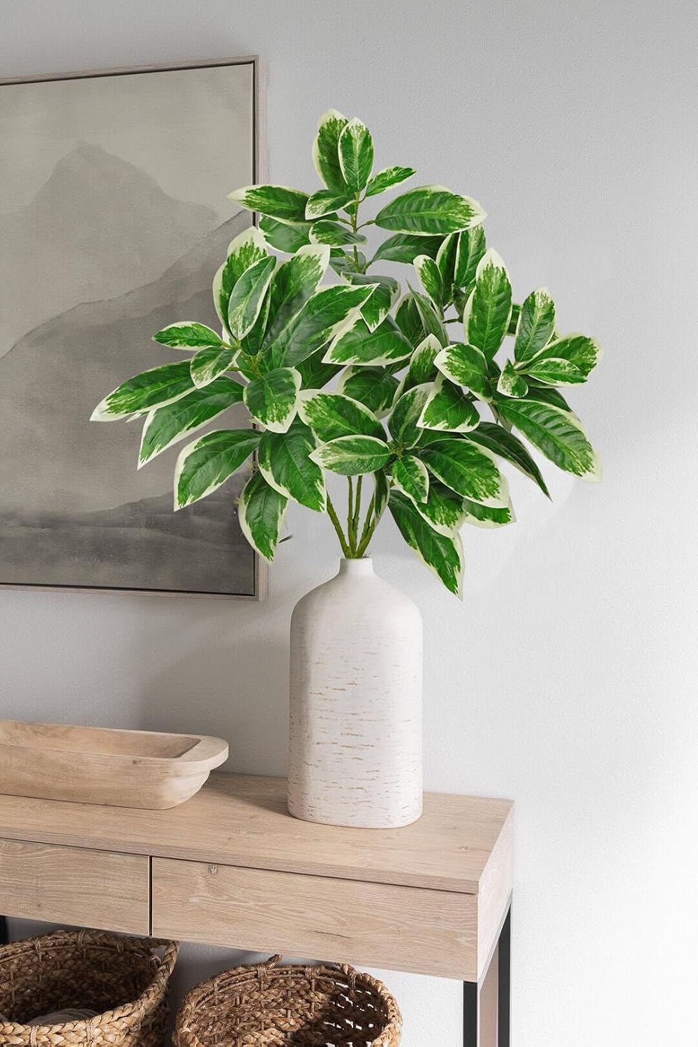 Artificial Camellia Leaf Stems 3PCS Faux Greenery Stems and 32.2” Branches for Vase Fake Leaves Silk Plant for Floor Vase Home Office Wedding Table Centerpiece Indoor Farmhouse Decor