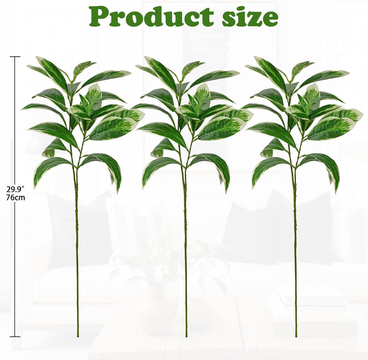 Artificial Camellia Leaf Stems 3PCS Faux Greenery Stems and 32.2” Branches for Vase Fake Leaves Silk Plant for Floor Vase Home Office Wedding Table Centerpiece Indoor Farmhouse Decor