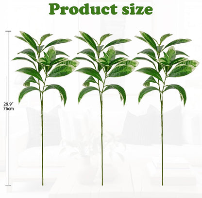 Artificial Camellia Leaf Stems 3PCS Faux Greenery Stems and 32.2” Branches for Vase Fake Leaves Silk Plant for Floor Vase Home Office Wedding Table Centerpiece Indoor Farmhouse Decor