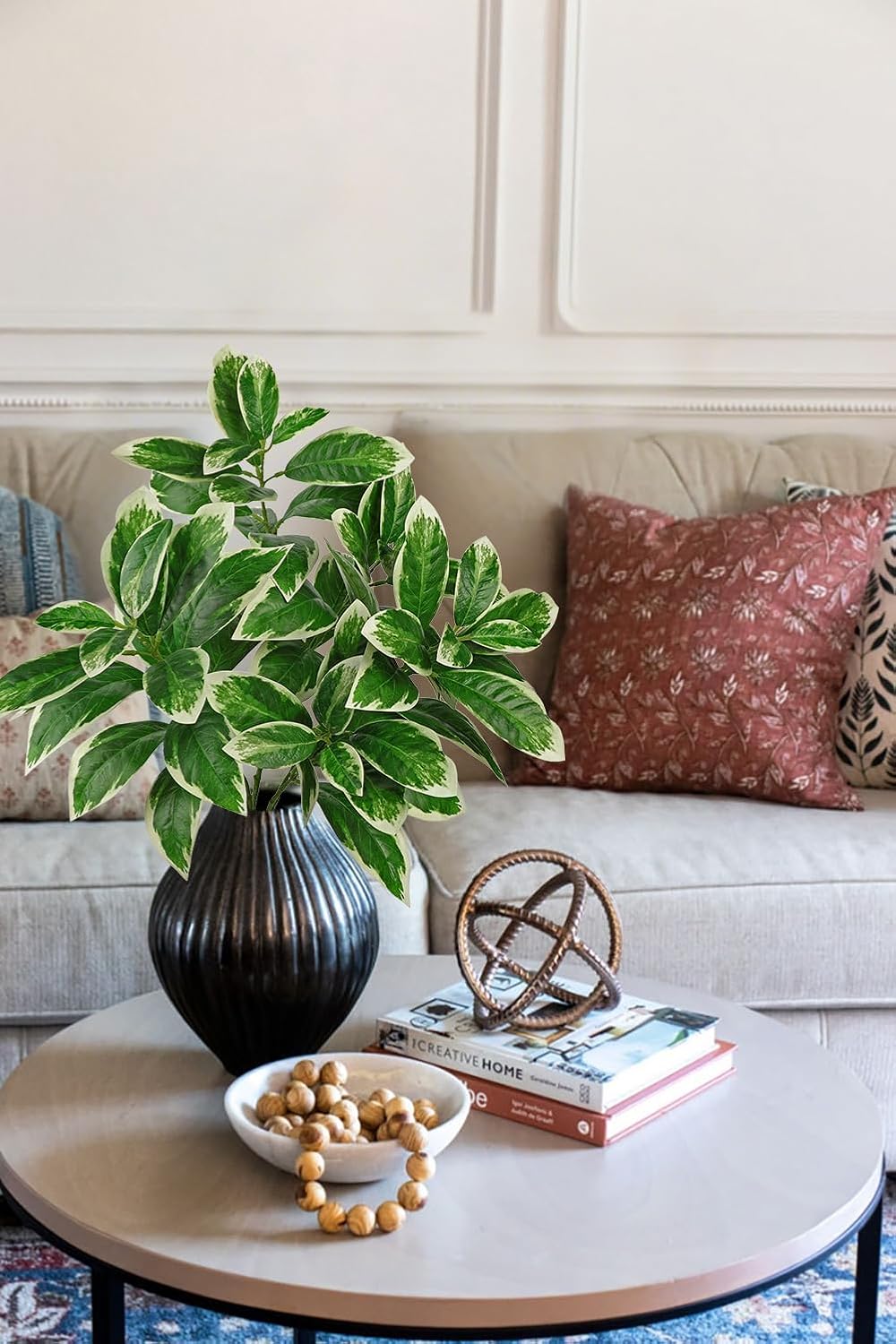 Artificial Camellia Leaf Stems 3PCS Faux Greenery Stems and 32.2” Branches for Vase Fake Leaves Silk Plant for Floor Vase Home Office Wedding Table Centerpiece Indoor Farmhouse Decor