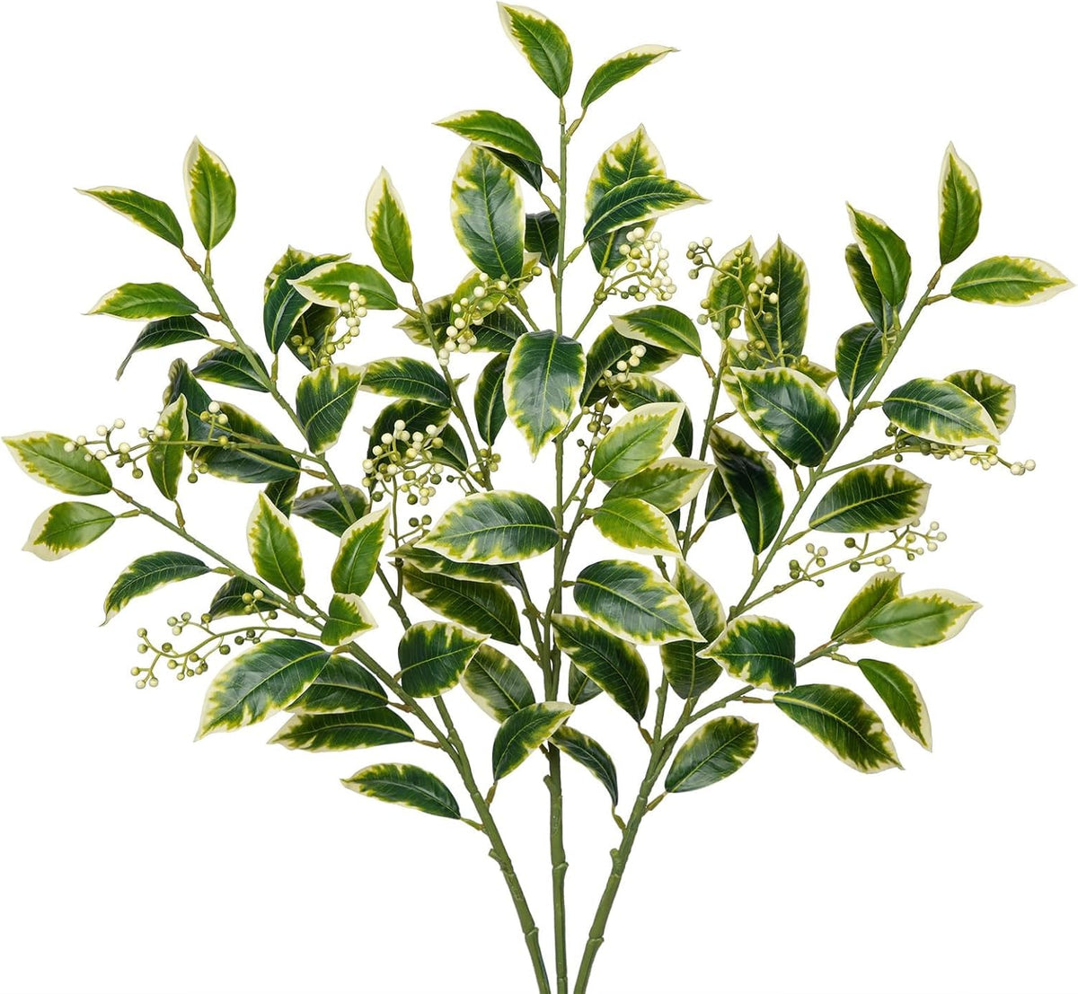 Artificial Camellia Leaf Stems 3PCS Faux Greenery Stems and 32.2” Branches for Vase Fake Leaves Silk Plant for Floor Vase Home Office Wedding Table Centerpiece Indoor Farmhouse Decor