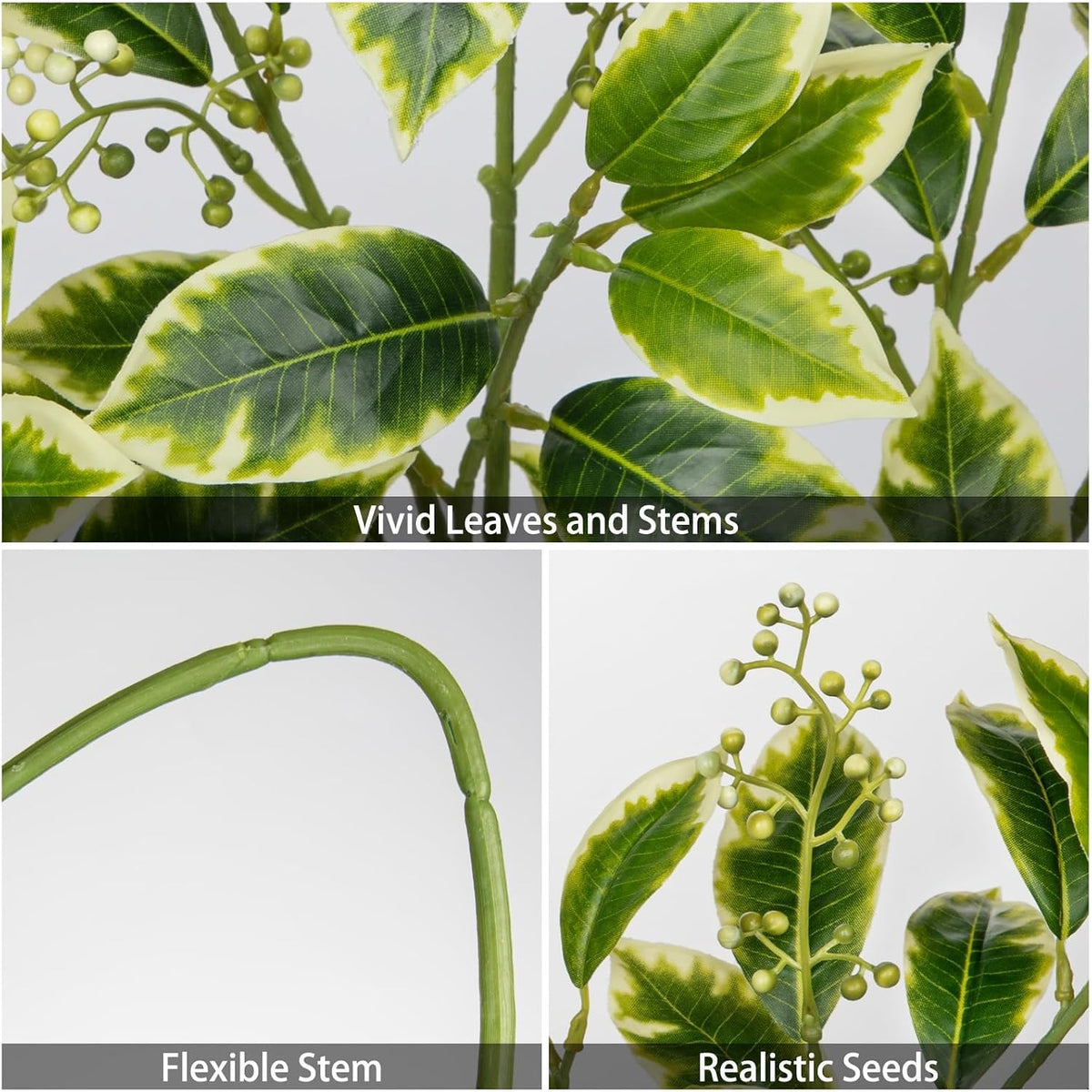 Artificial Camellia Leaf Stems 3PCS Faux Greenery Stems and 32.2” Branches for Vase Fake Leaves Silk Plant for Floor Vase Home Office Wedding Table Centerpiece Indoor Farmhouse Decor