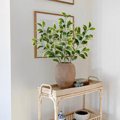 Artificial Camellia Leaf Stems 3PCS Faux Greenery Stems and 32.2” Branches for Vase Fake Leaves Silk Plant for Floor Vase Home Office Wedding Table Centerpiece Indoor Farmhouse Decor