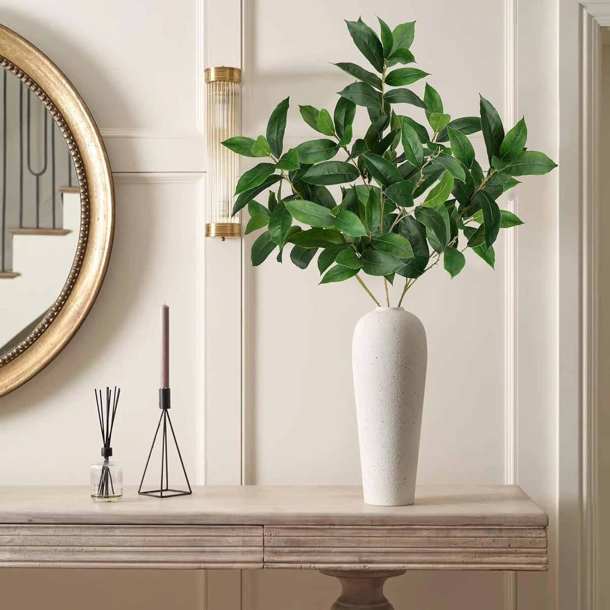 Artificial Camellia Leaf Stems 3PCS Faux Greenery Stems and 32.2” Branches for Vase Fake Leaves Silk Plant for Floor Vase Home Office Wedding Table Centerpiece Indoor Farmhouse Decor