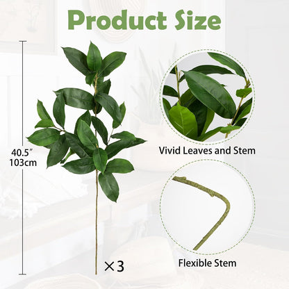 Artificial Camellia Leaf Stems 3PCS Faux Greenery Stems and 32.2” Branches for Vase Fake Leaves Silk Plant for Floor Vase Home Office Wedding Table Centerpiece Indoor Farmhouse Decor