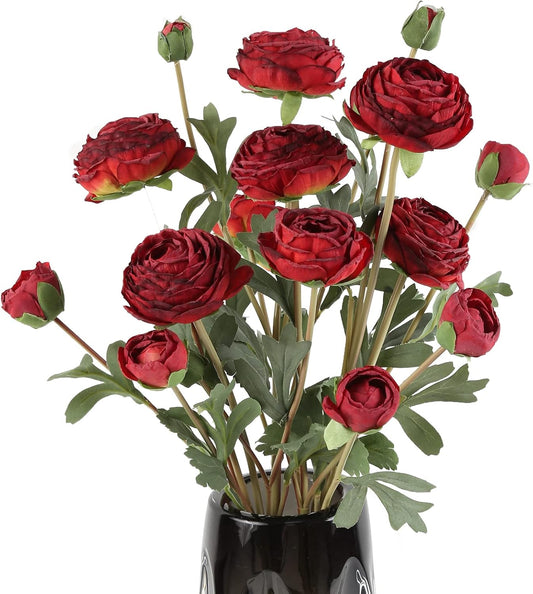 Artificial Ranunculus Pink Silk Flowers Persian Buttercup,18 Heads Vintage Long Stems Fake Flowers for Home Wedding Decoration Bride Bouquet Silk Rose for Flowers Crafts Floral Arrangement (Pink)
