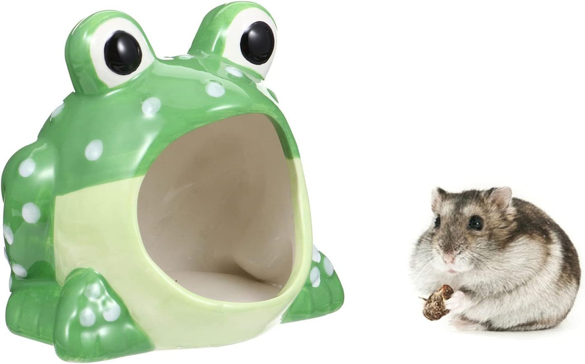 Hamster Hideout, Ceramic Hamster House, Frog Shape Chinchilla Cooling Gerbil House, Small Animal Decoration Cage Accessories