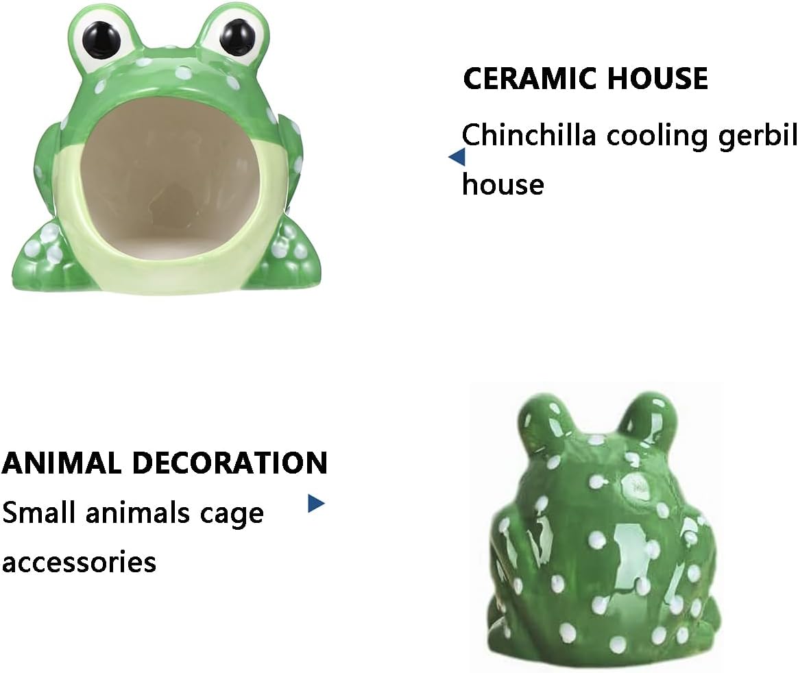 Hamster Hideout, Ceramic Hamster House, Frog Shape Chinchilla Cooling Gerbil House, Small Animal Decoration Cage Accessories