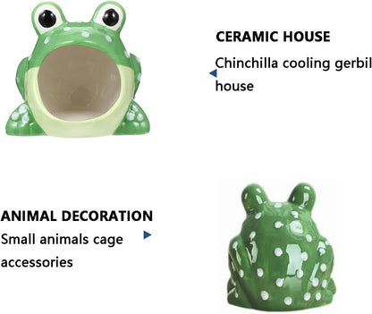 Hamster Hideout, Ceramic Hamster House, Frog Shape Chinchilla Cooling Gerbil House, Small Animal Decoration Cage Accessories