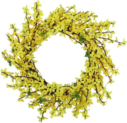 Artificial Forsythia Flower Wreath, Hanging Wreath 18 Inch Yellow Flower Door Wreath Fake Flower Spring/Summer Wreath for Front Door Wedding Home Decor