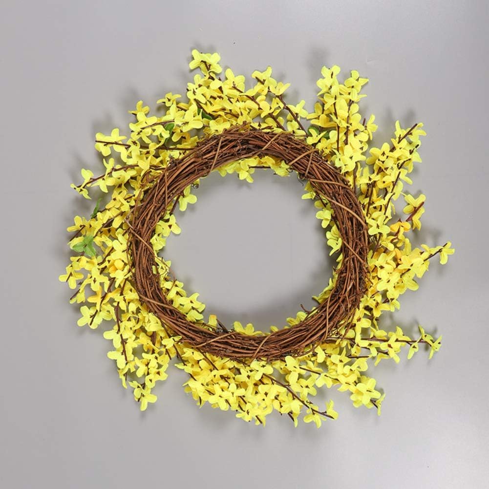 Artificial Forsythia Flower Wreath, Hanging Wreath 18 Inch Yellow Flower Door Wreath Fake Flower Spring/Summer Wreath for Front Door Wedding Home Decor