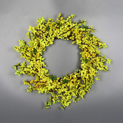 Artificial Forsythia Flower Wreath, Hanging Wreath 18 Inch Yellow Flower Door Wreath Fake Flower Spring/Summer Wreath for Front Door Wedding Home Decor