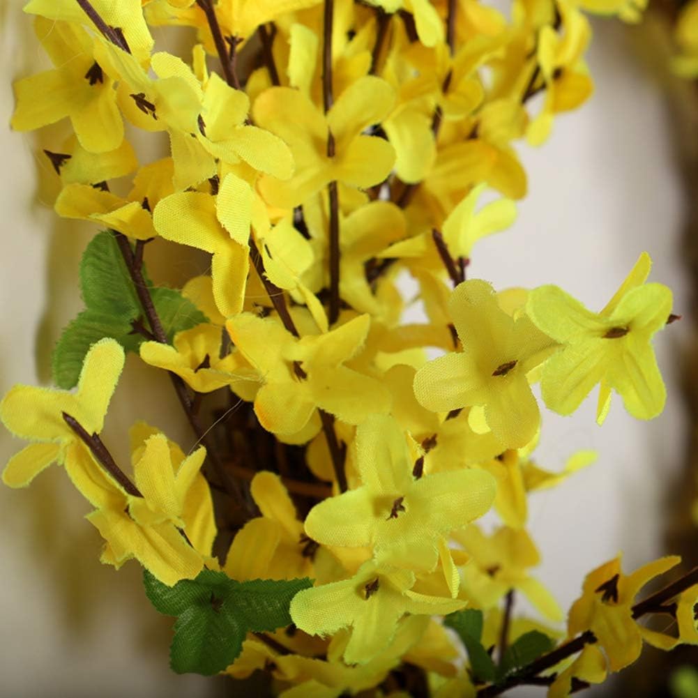 Artificial Forsythia Flower Wreath, Hanging Wreath 18 Inch Yellow Flower Door Wreath Fake Flower Spring/Summer Wreath for Front Door Wedding Home Decor