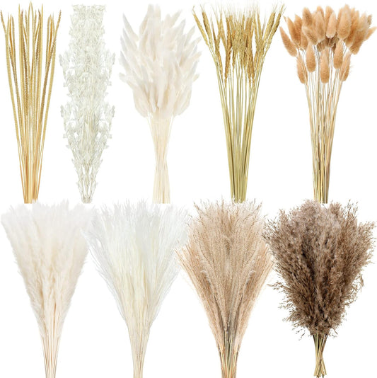Dried Pampas Grass Boho Decor, 17 Inch Fluffy Natural Dry Pampas Grass Bulk for Wedding Boho Flowers Home Table Decor, Rustic Farmhouse Party