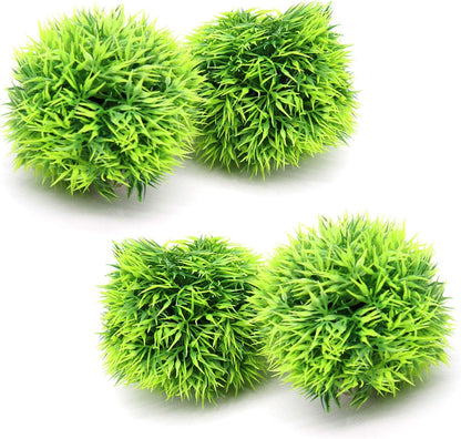 4 Pack Aquarium Plastic Plants Grass Ball, Artificial Marimo Balls Green Water Plants Fish Tank Decorations
