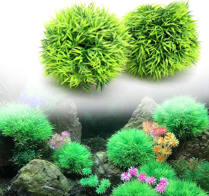 4 Pack Aquarium Plastic Plants Grass Ball, Artificial Marimo Balls Green Water Plants Fish Tank Decorations