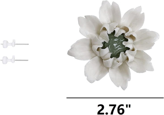Protea, 2.76" Ceramic Flower Wall Art Décor, Artificial Flower Wall Sculpture，Handcrafted 3D Hanging Porcelain Flowers for Home，Hallway，Living Room (White) - Colors B
