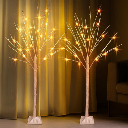 2 Pack Lighted Birch Tree, 4 FT Total 96 LED Pre-lit Artificial Christmas Trees for Thanksgiving Christmas Decorations Indoor Outdoor Home Festival Wedding Party, Warm White