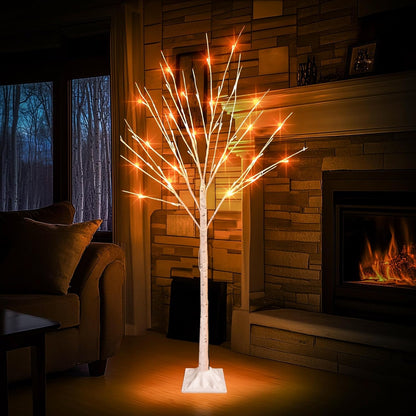 2 Pack Lighted Birch Tree, 4 FT Total 96 LED Pre-lit Artificial Christmas Trees for Thanksgiving Christmas Decorations Indoor Outdoor Home Festival Wedding Party, Warm White