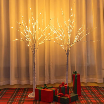 2 Pack Lighted Birch Tree, 4 FT Total 96 LED Pre-lit Artificial Christmas Trees for Thanksgiving Christmas Decorations Indoor Outdoor Home Festival Wedding Party, Warm White
