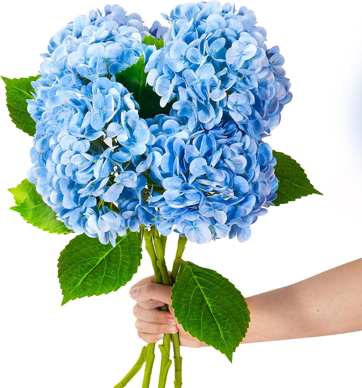20" 4Pcs Blue Faux Hydrangea Flowers with Leaves Stems